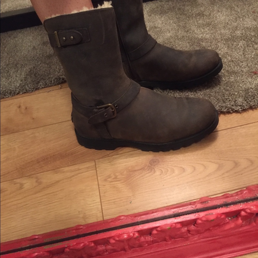 Uggs short combat boots.
